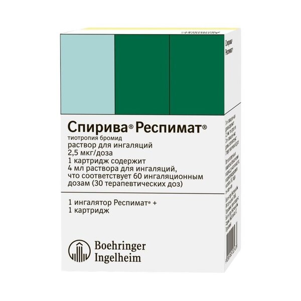Спирива Респимат 2,5мкг/доза р-р д/инг 60доз 4мл картриджи(1) в компл с ингалятором Респимат №1