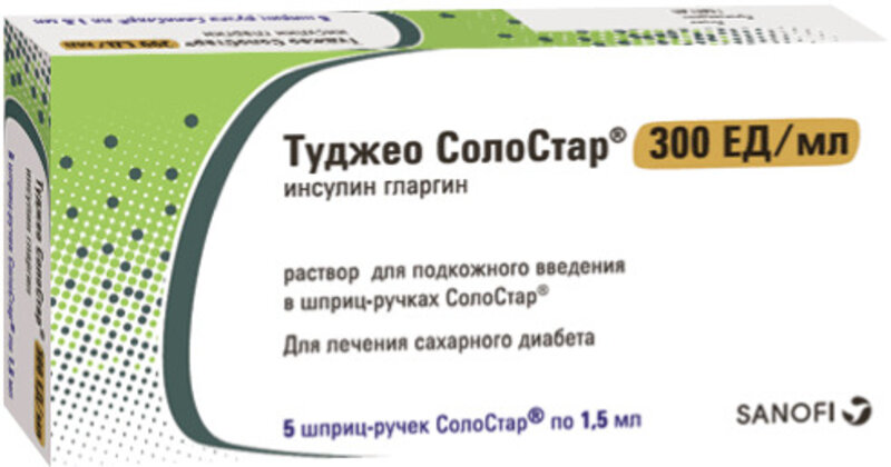 Туджео СолоСтар 300ЕД/мл р-р для п/к введ 1,5мл №5 картр в шприц-ручках СолоСтар