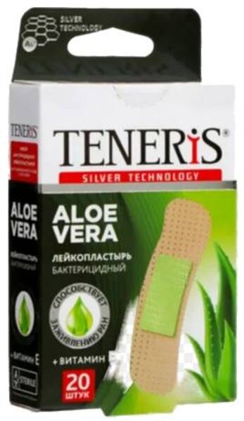 Лейкопластырь Тенерис aloe vera бактерицид с алоэ №20 на полимерной основе