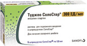 Туджео СолоСтар 300ЕД/мл р-р для п/к введ 1,5мл №5 картр в шприц-ручках СолоСтар