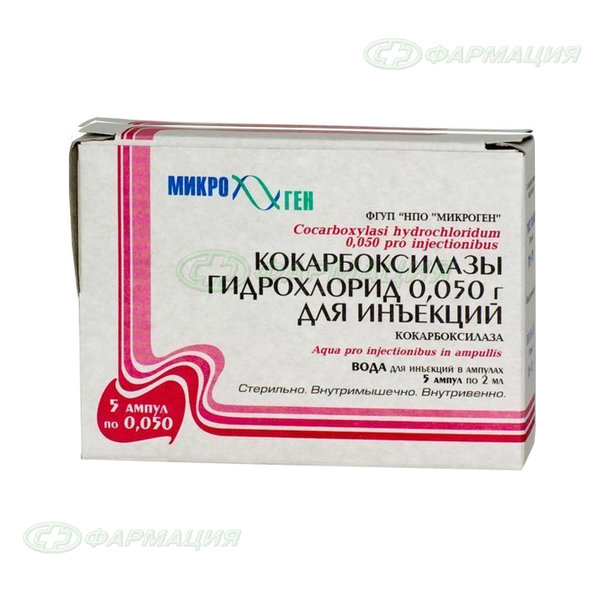 Кокарбоксилазы г/х 50мг лиоф пор д/ин + р-ль 2мл №5 в/м,в/в
