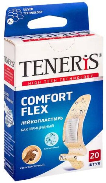 Лейкопластырь Тенерис comfort flex бактерицид с ионами серебра №20 на суперэластич полимерной основе