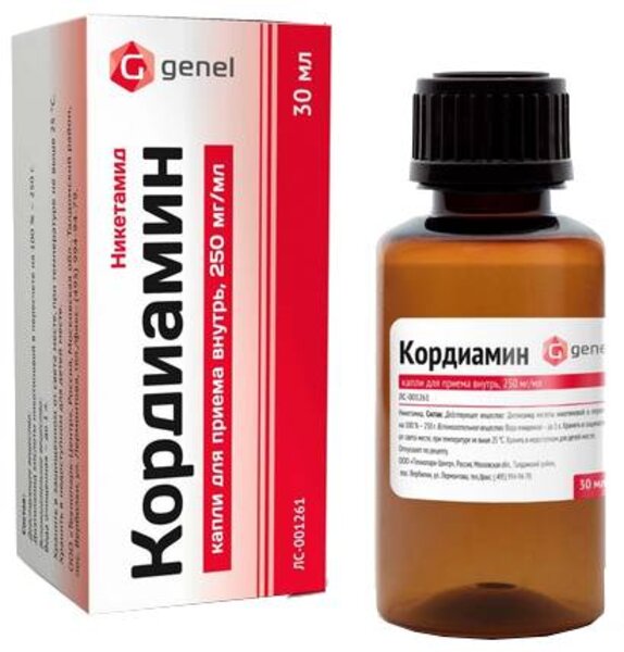 Кордиамин 250мг/мл капли д/приема внутрь фл 30мл №1