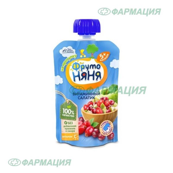 Фруто-Няня пюре яблоко/шиповник/клюква с сахаром 90г (мяг.уп)