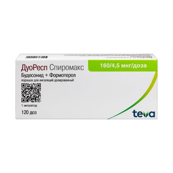 ДуоРесп Спиромакс 160мкг+4,5мкг/доза пор д/ингал дозиров 120 доз ингалятор №1
