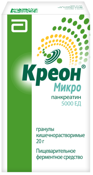 Креон Микро 5000 ЕД гран киш/раст 20г фл №1