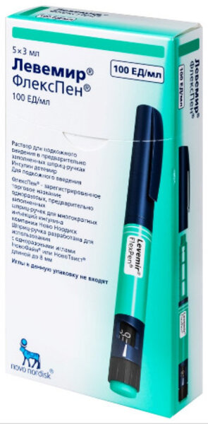 Левемир ФлексПен 100ЕД/мл р-р для п/к введ 3мл картриджи в шприц-ручках ФлексПен №5